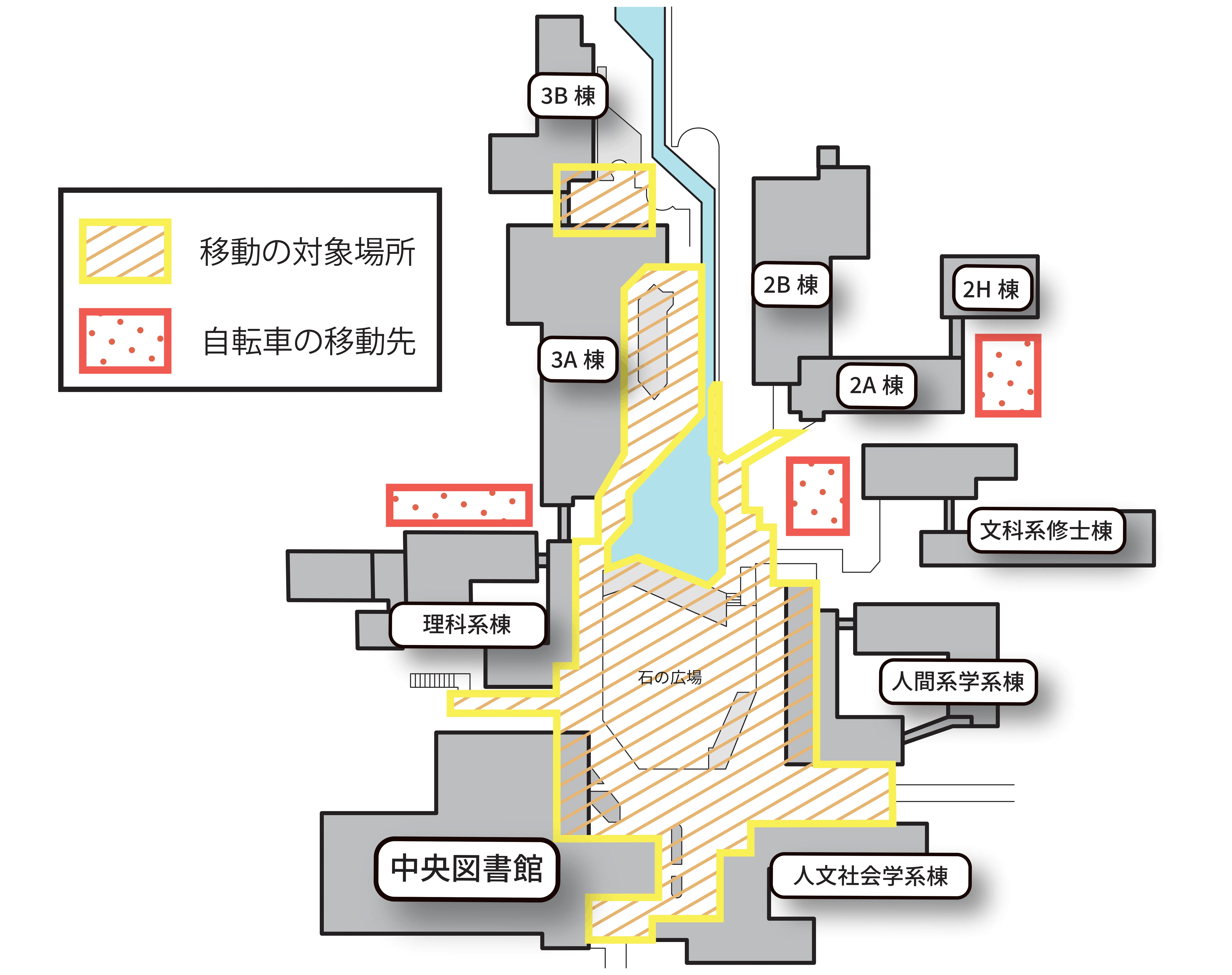 第二・第三エリアの自転車の移動の対象場所と移動先